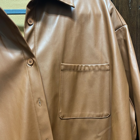 HYFVE Relaxed Fit Brown Pleather Button Down - Picture 3 of 4